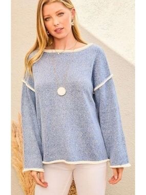 🆕️ Miracle Blue Two Toned Boat Neck Knit Outline Sweater